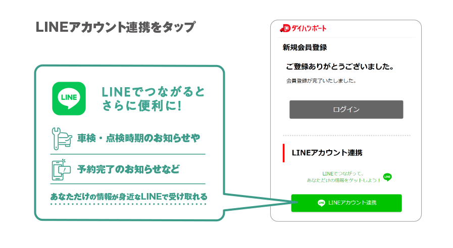 LINEアカウント連携をタップ　LINEでつながるとさらに便利に！